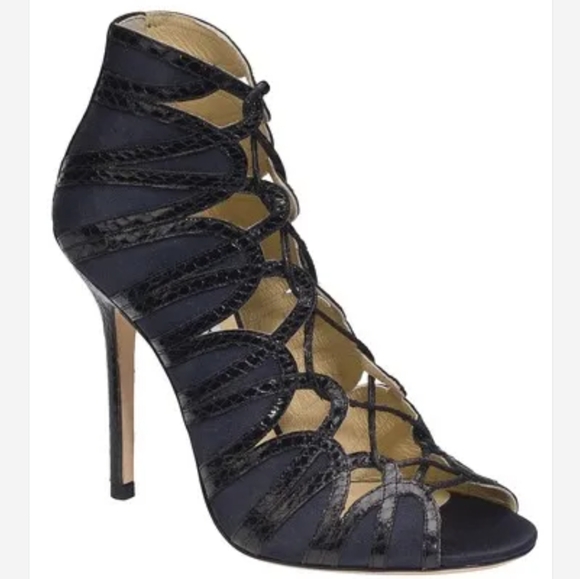 PRISTINE! JIMMY CHOO "FELINE" BLUE SUEDE AND ELAPHE SNAKE BOOTIES, 39 - Picture 4 of 16